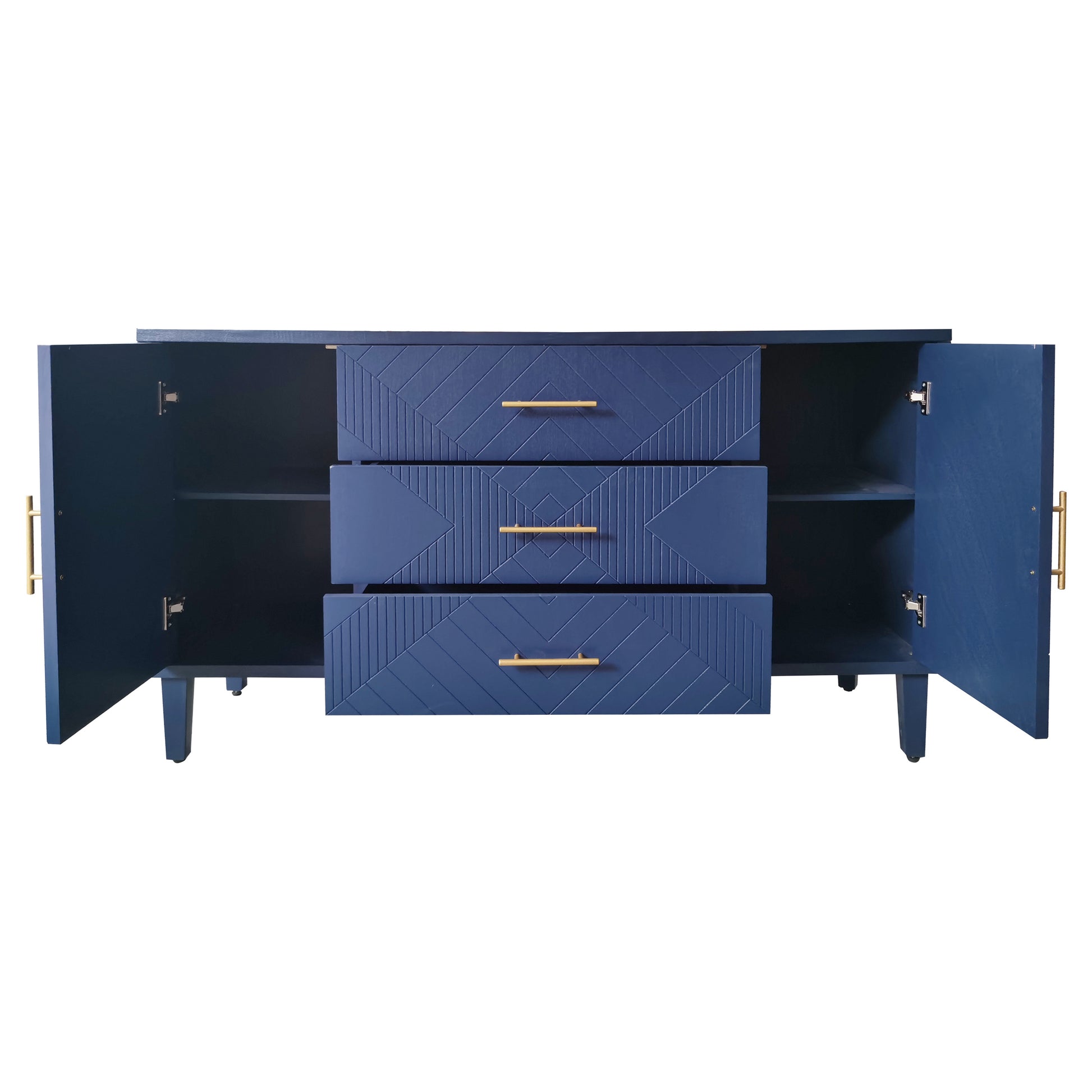 Stylish and Functional 2-Door 3-Drawer Cabinet with Carved Effect, for Bedroom,Living Room,Office,Easy Assembly, Navy Blue