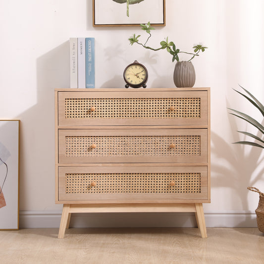 31.5 "3-Drawers Rattan Storage Cabinet Rattan Drawer,for Bedroom,Living Room,Natural