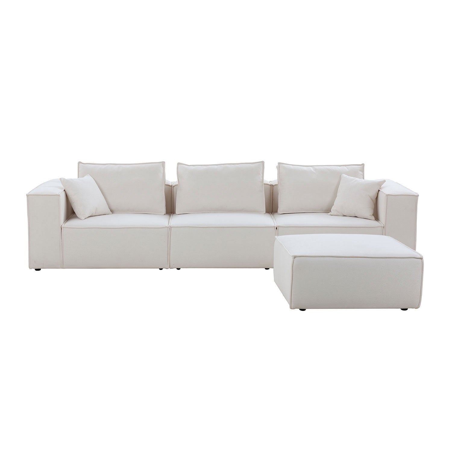 Modular Sectional Living Room Sofa Set, Modern Minimalist Style Couch with Ottoman and Reversible Chaise, L-Shape, White