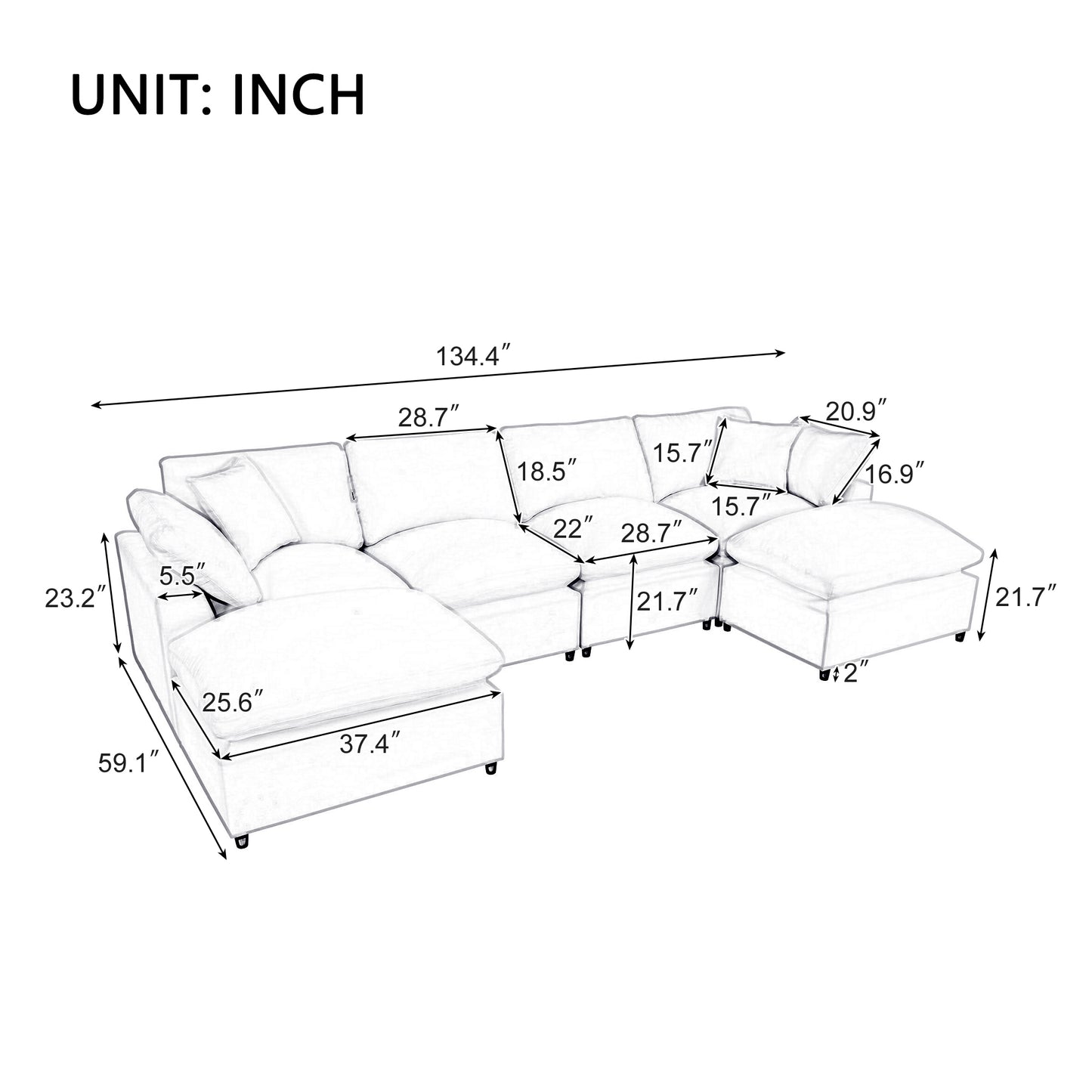 U_STYLE Modern Large U-Shape Sectional Sofa, 2 Large Chaise with Removable Ottomans for Living Room