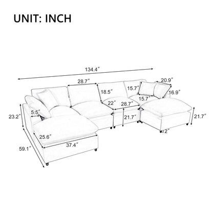 U_STYLE Modern Large U-Shape Sectional Sofa, 2 Large Chaise with Removable Ottomans for Living Room