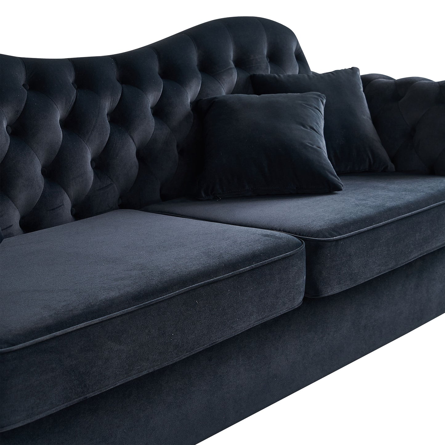 82.68'' Mid Century Modern Velvet Couch Chesterfield Sofa for Living Room,Hotel,Guest Room,Waiting Room, Black Color