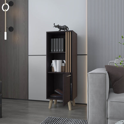 Ac Chin Storage Cabinet with a Door and Open Storage, Wengue + Natural Oak