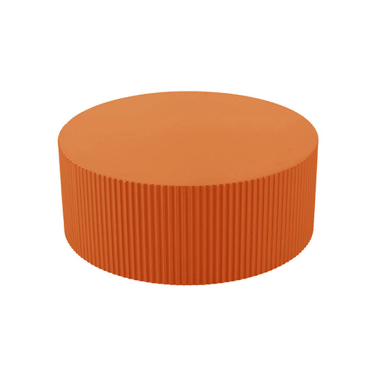 Stylish Round MDF Coffee Table with Handcraft Relief Design φ35.43inch, Bright Orange