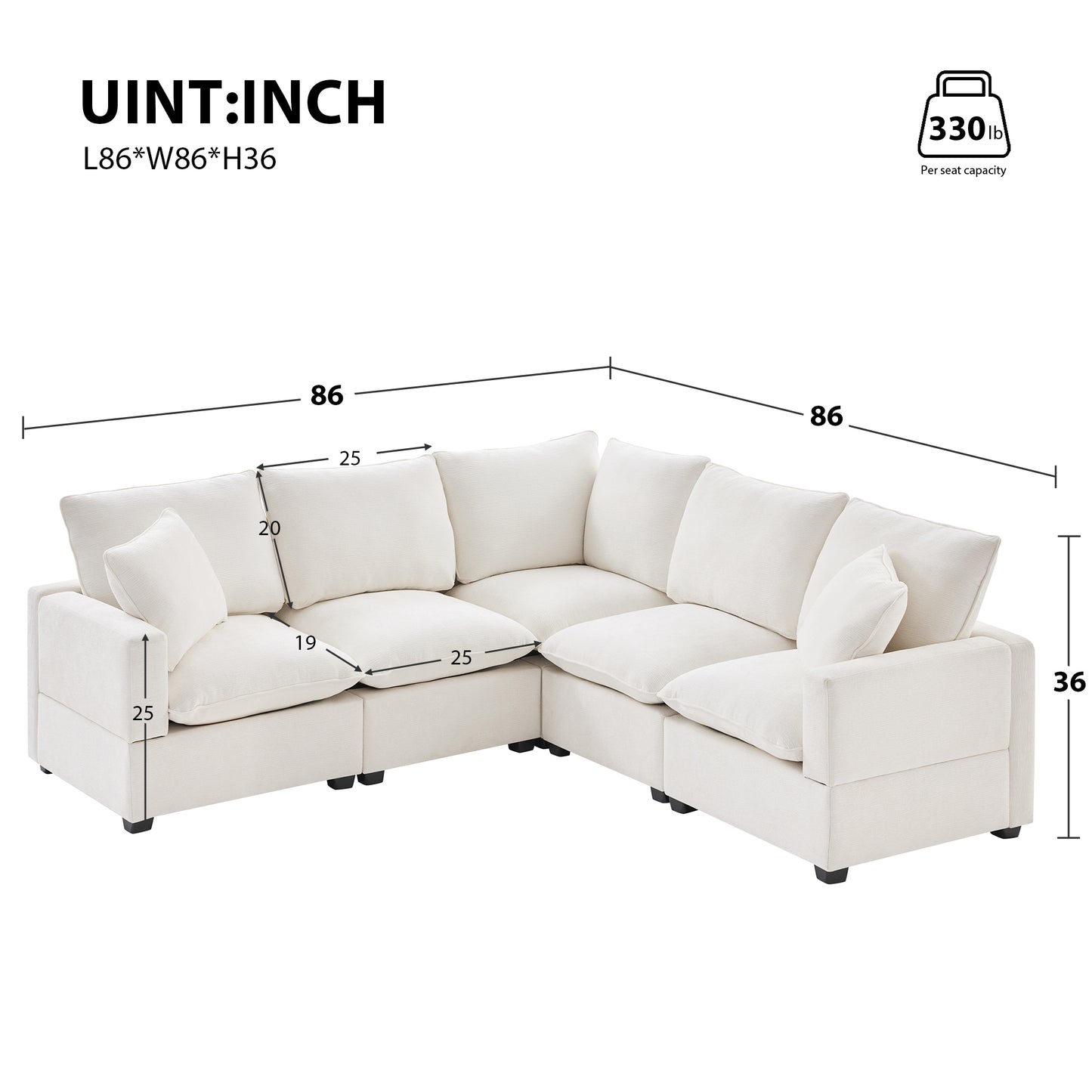 [VIDEO provided] [New] 84*84" Modern L Shape Modular Sofa, 5 Seat Chenille Sectional Couch Set with 2 Pillows Included, Freely Combinable Indoor Funiture for Living Room, Apartment, Office, 2 Colors