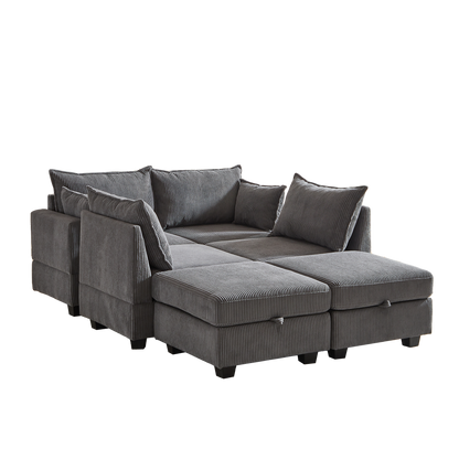 113.5'' Modular Sectiona Corduroy Sofa, Sectional Couches for Living Room U Shaped Sectional Couch with Storage Ottoman, 6 Seats Convertible Sectionals with Chaise