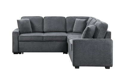 Modular Sofa, Sectional Couch L Shaped Sofa Couch with Pullout Sleeper, 5 Seat Chenille Corner Sofa for Living Room, 3 Pillows Included, Dark Gray