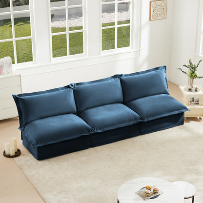 Modern Upholstered Modular Armless 3 Seater Sofa,Deep Seat 3- Seat Sofa Couch Armless Sofa Couch Free Combination, Chenille Fabric, Blue