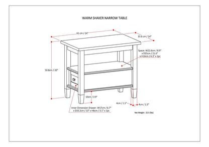Warm Shaker - Narrow Side Table - Light Golden Brown
