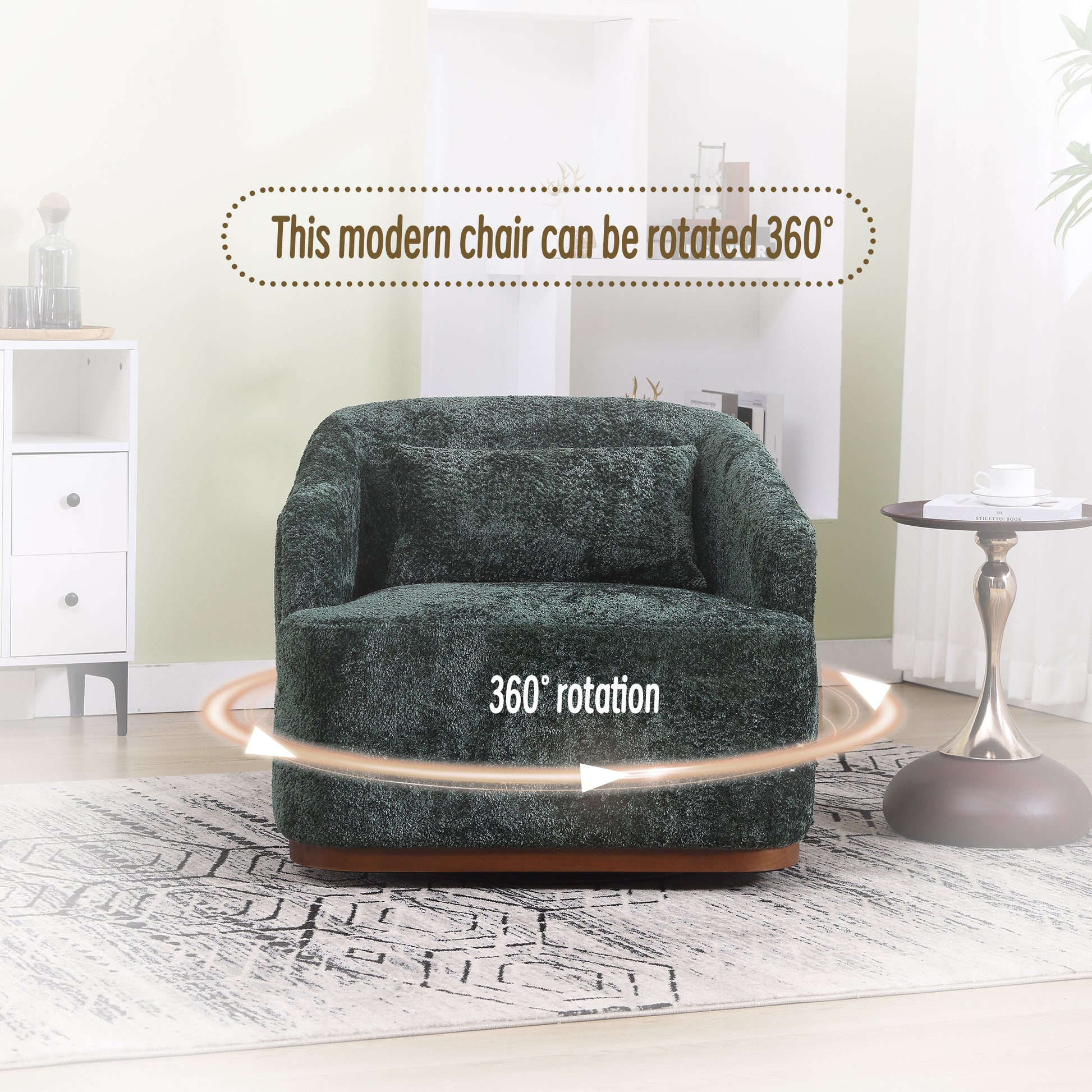 COOLMORE Swivel Barrel Chair, Comfy Round Accent Sofa Chair for Living Room, 360 Degree Swivel Barrel Club Chair, Leisure Arm Chair for Nursery, Hotel, Bedroom, Office, Lounge (Emerald Boucle)