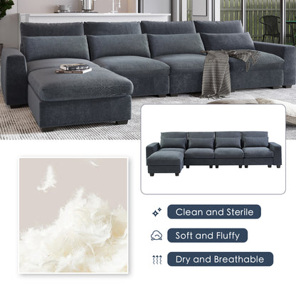 U_Style Modern Large L-Shape Feather Filled Sectional Sofa,  Convertible Sofa Couch with Reversible Chaise for Living Room