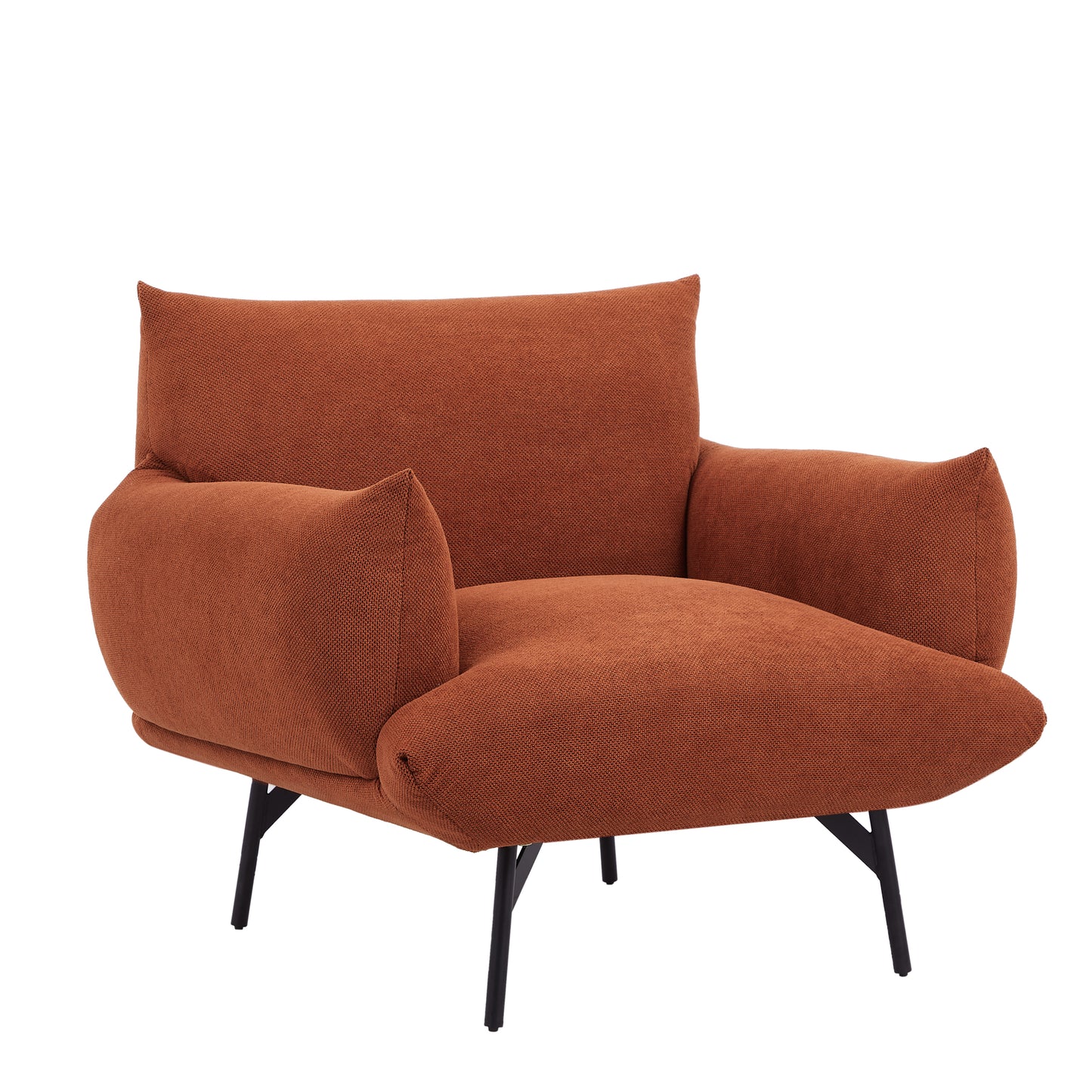 Oversized Living Room Accent Armchair Upholstered-Single Sofa Chair, Mid-Century Modern Comfy Fabric Armchair with Metal Leg for Bedroom Living Room Apartment Curry