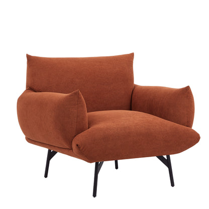 Oversized Living Room Accent Armchair Upholstered-Single Sofa Chair, Mid-Century Modern Comfy Fabric Armchair with Metal Leg for Bedroom Living Room Apartment Curry