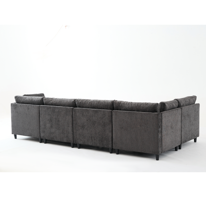 [NEW ARRIVED] [VIDEO PROVIDED]   Modular Sectional Couch with Storage Ottoman, U Shaped Sofa, Storage Ottoman,Minimalist ,Convertible Modular Sofa,Chenille ,Upholstered,6 Seat,Living Room,  Dark  Gray