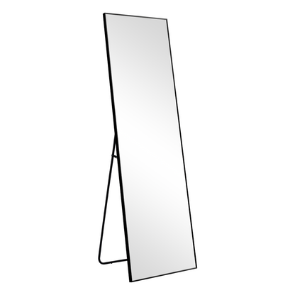 Aluminum alloy thin edged rectangular black full-length mirror with stand 64 * 21 * 1 inch Bathroom Vanity Mirror for Bedroom Entryway, Living/Dressing Room