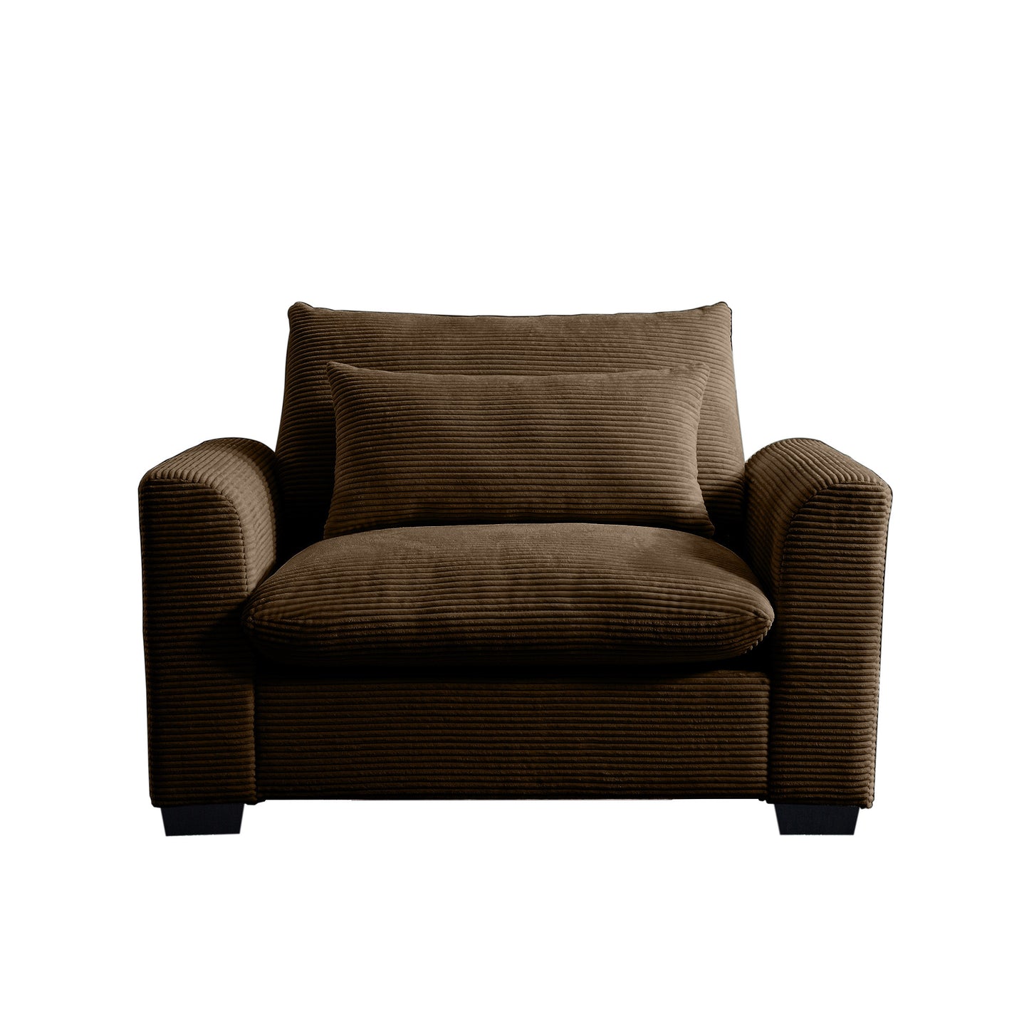 Brown Corduroy Deep Seat Single Sofa Accent Chair,Deep Seat Couch with Waist Pillow for Living Room/Apartment/Office