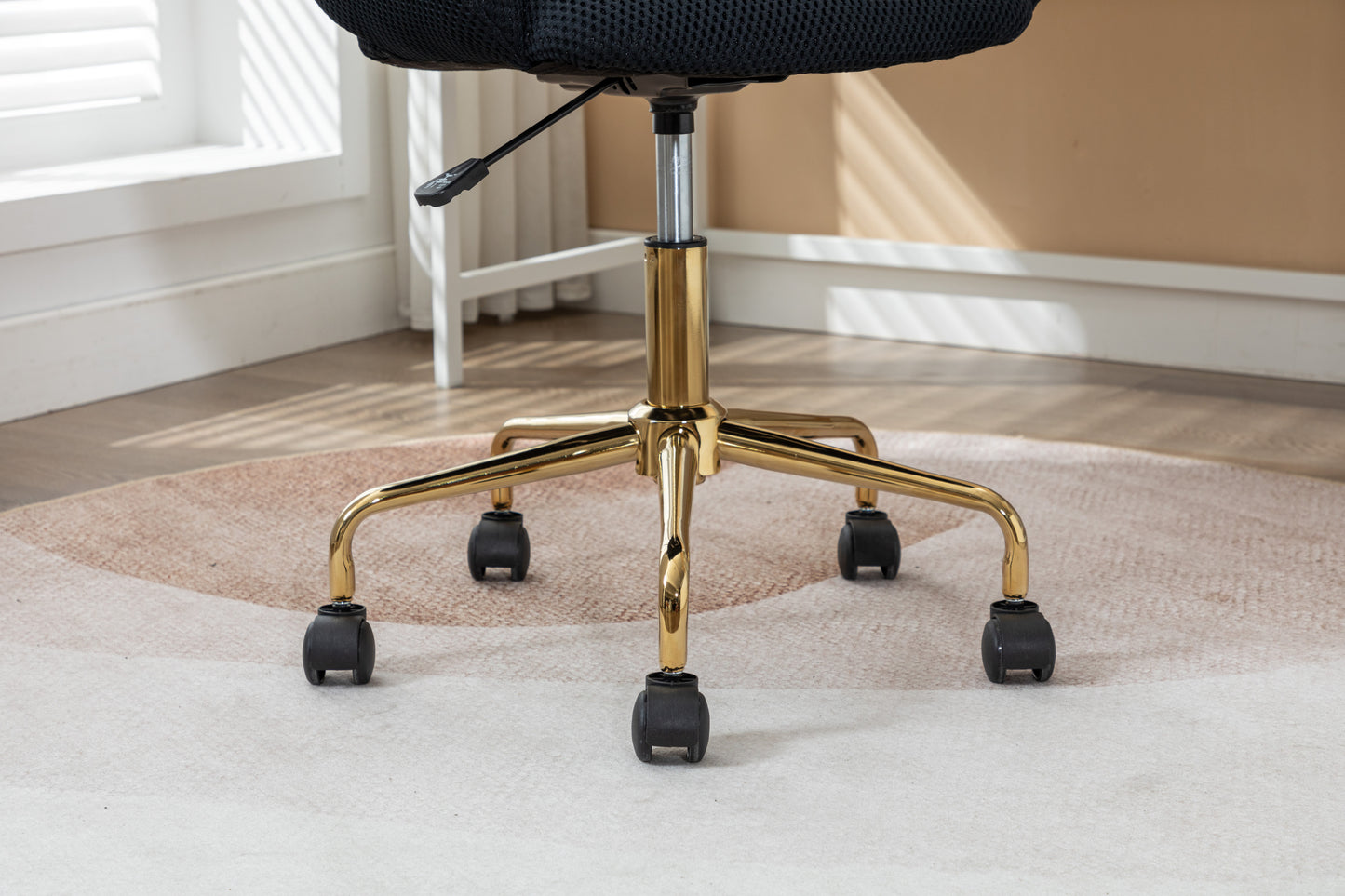 047-Mesh Fabric Home Office 360°Swivel Chair Adjustable Height With Gold Metal Base,Black