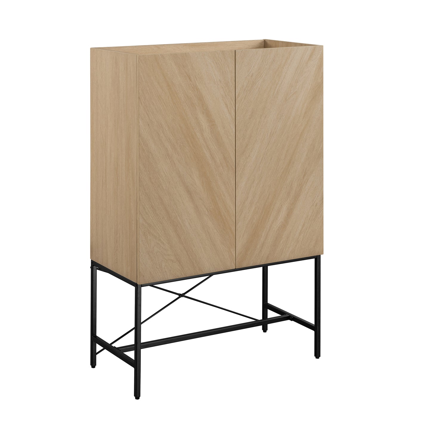 Contemporary Bookmatch-Doors Tall Accent Cabinet with Inset Top – Dark Walnut Bookmatch