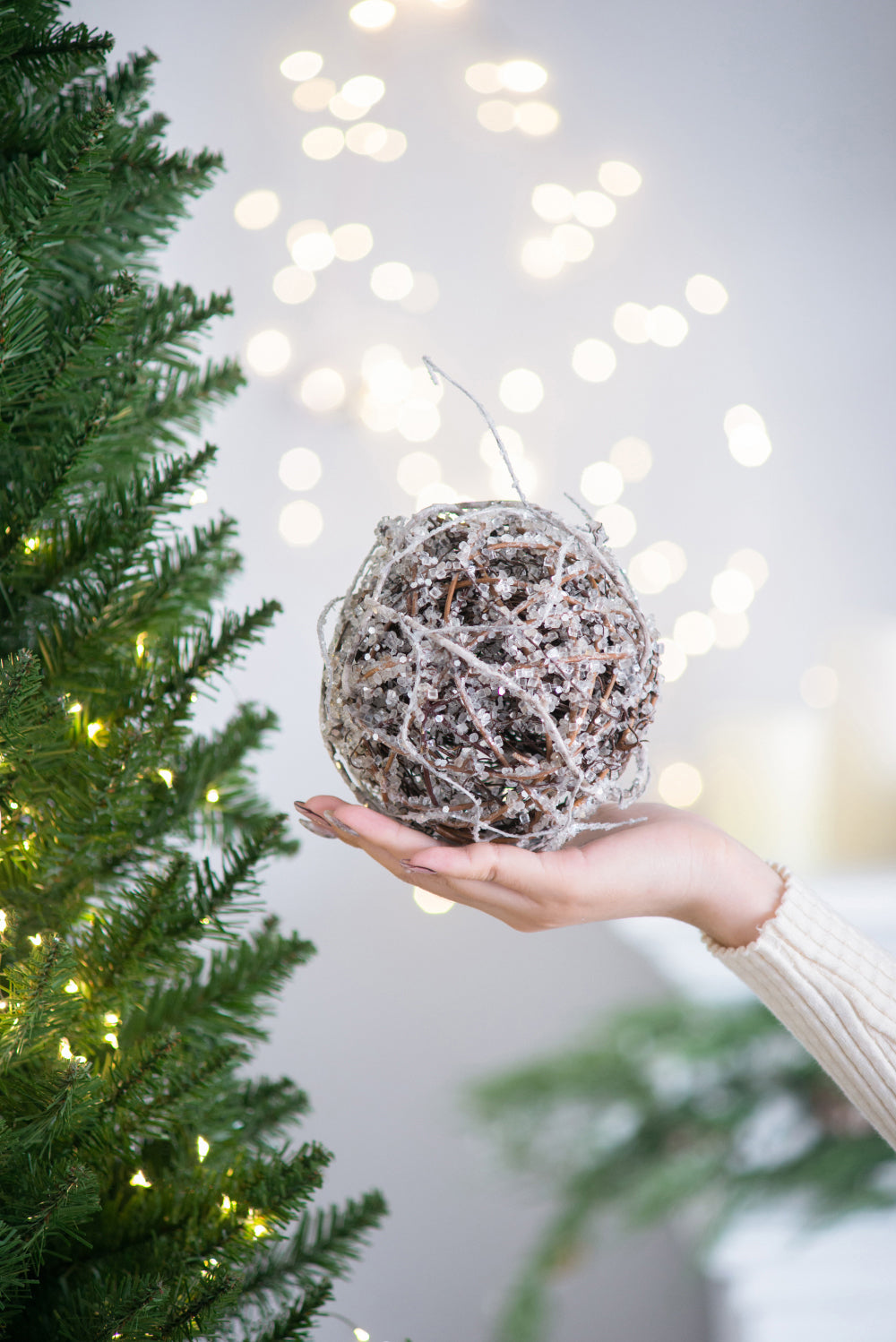 D5" Iced Twig Ball, Decorative Hanging Ball Christmas Tree Ornaments for Holiday Party Decorations, Set of 4