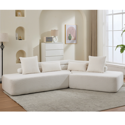 [NEW ARRIVED] [VIDEO PROVIDED] 128"Minimalist Cloud Sectional Couch ,Modern Couches ,4-Seater ,No Assembly,Two modular sofa,Boucle Teddy  Fabric, upholstered , anti-wrinkle fabric, Beige