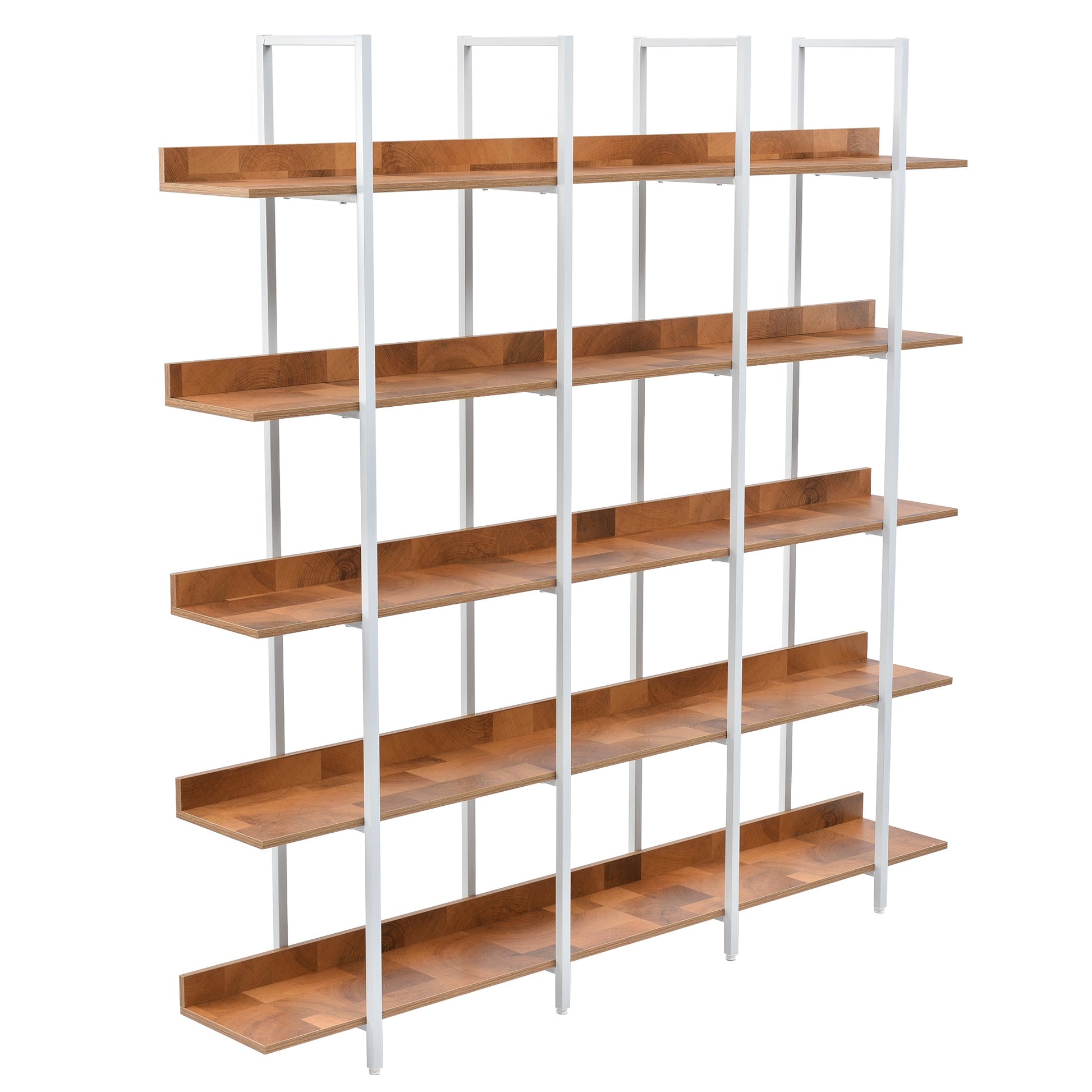 5 Tier Bookcase Home Office Open Bookshelf, Vintage Industrial Style Shelf, MDF Board, White Metal Frame, Brown - Groovy Boardz