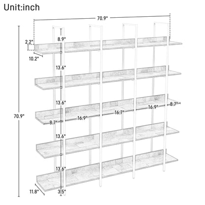 5 Tier Bookcase Home Office Open Bookshelf, Vintage Industrial Style Shelf, MDF Board, White Metal Frame, Brown - Groovy Boardz