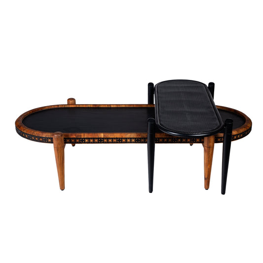 50, 39 Inch 2 Piece Oval Acacia Wood and Metal Nesting Coffee Table Set, Brown and Black - Groovy Boardz