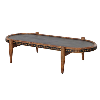 50, 39 Inch 2 Piece Oval Acacia Wood and Metal Nesting Coffee Table Set, Brown and Black - Groovy Boardz