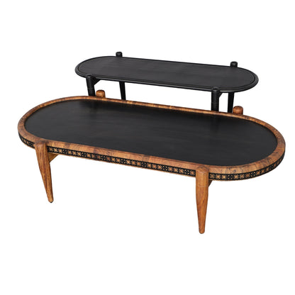 50, 39 Inch 2 Piece Oval Acacia Wood and Metal Nesting Coffee Table Set, Brown and Black - Groovy Boardz