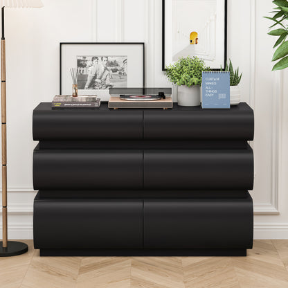 6 Drawer Dresser for Bedroom, Black Dresser No Handle, Modern 6 Chest of Drawers with Wide Storage