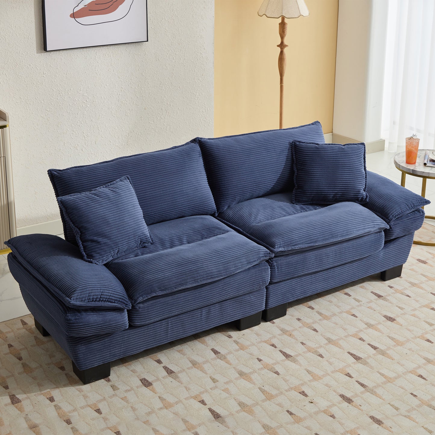 Corduroy Sofa Sleeper Couch Loveseat Sofa with Pillows Comfy Upholstered Deep Seat Sofa for Bedroom,Living Room,Apartment,Office,Dorm-Blue Corduroy