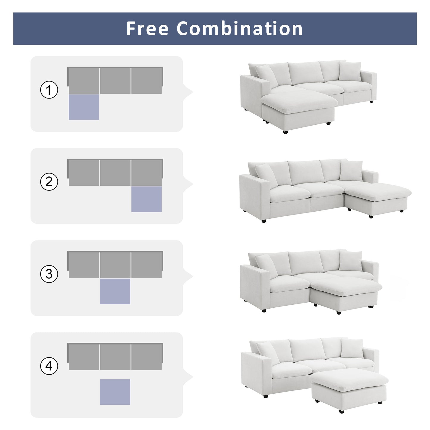 [VIDEO provided] [New] 100.4*64.6" Modern Sectional Sofa,L-shaped Couch Set with 2 Free pillows,4-seat Polyester Fabric Couch Set with Convertible Ottoman for Living Room, Apartment, Office,4 Colors