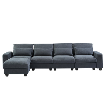 U_Style Modern Large L-Shape Feather Filled Sectional Sofa,  Convertible Sofa Couch with Reversible Chaise for Living Room