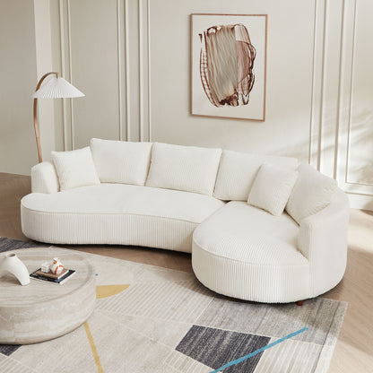 122.04 inch Corduroy Upholstered Sectional Sofa with Right Facing Chaise for Living Room Office Corner White Corduroy Modern Sofa