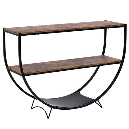 TREXM Rustic Industrial Design Demilune Shape Textured Metal Distressed Wood Console Table (Distressed Brown)