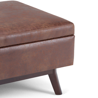 Owen - Coffee Table Storage Ottoman - Distressed Saddle Brown