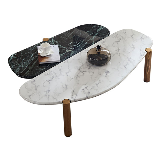 Faux Marble Coffee Tables Accent Tea Tables with Gold Metal Foot for Living Room Home Office