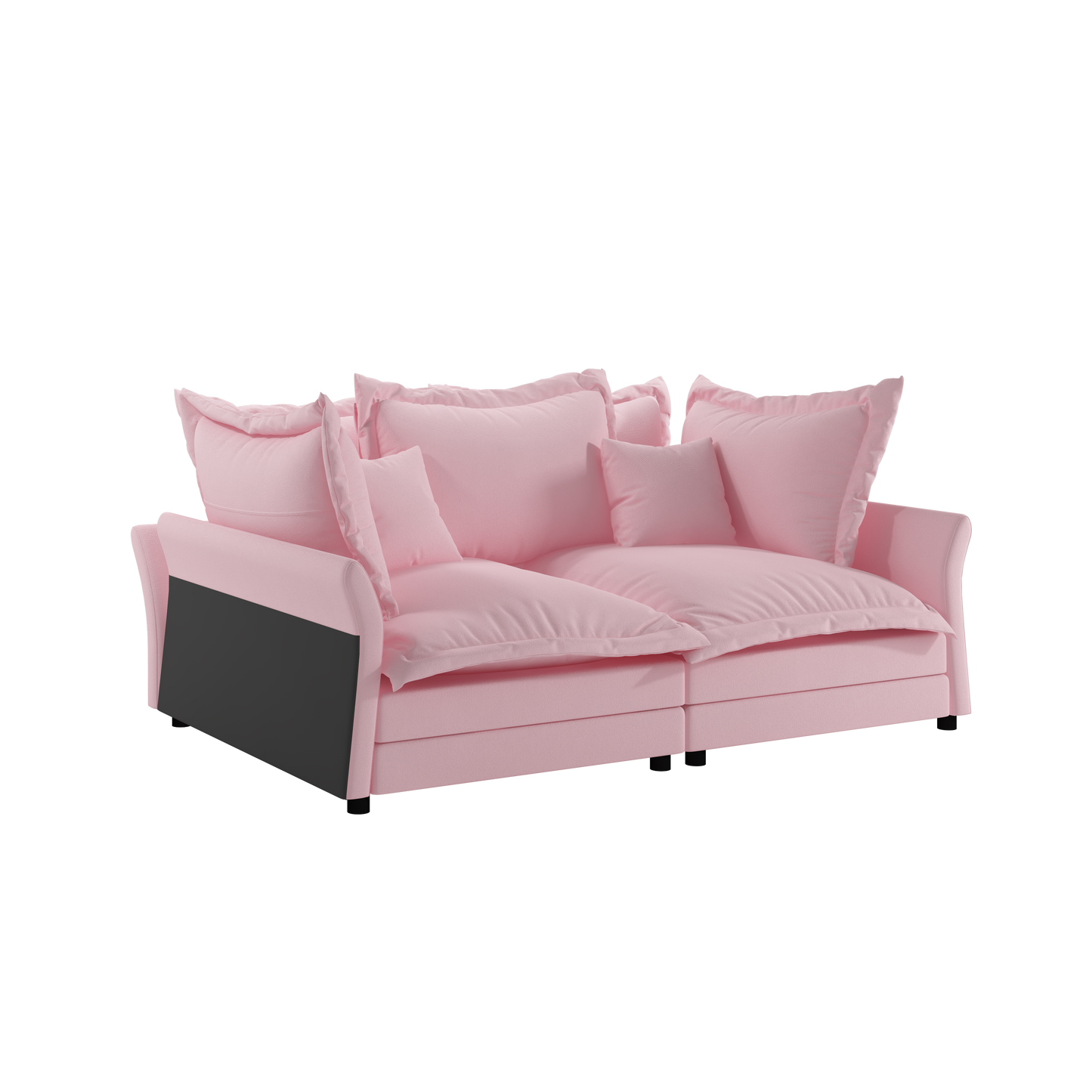 90.55" Modern Comfy Upholstered Sofa Cloud Couch, Deep Seat Couches with Multiple Large Soft Pillows,Convertible Deep Seat Chaise Longue for Living Room Bedroom,Apartment,Office,PINK