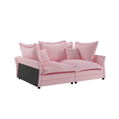 90.55" Modern Comfy Upholstered Sofa Cloud Couch, Deep Seat Couches with Multiple Large Soft Pillows,Convertible Deep Seat Chaise Longue for Living Room Bedroom,Apartment,Office,PINK