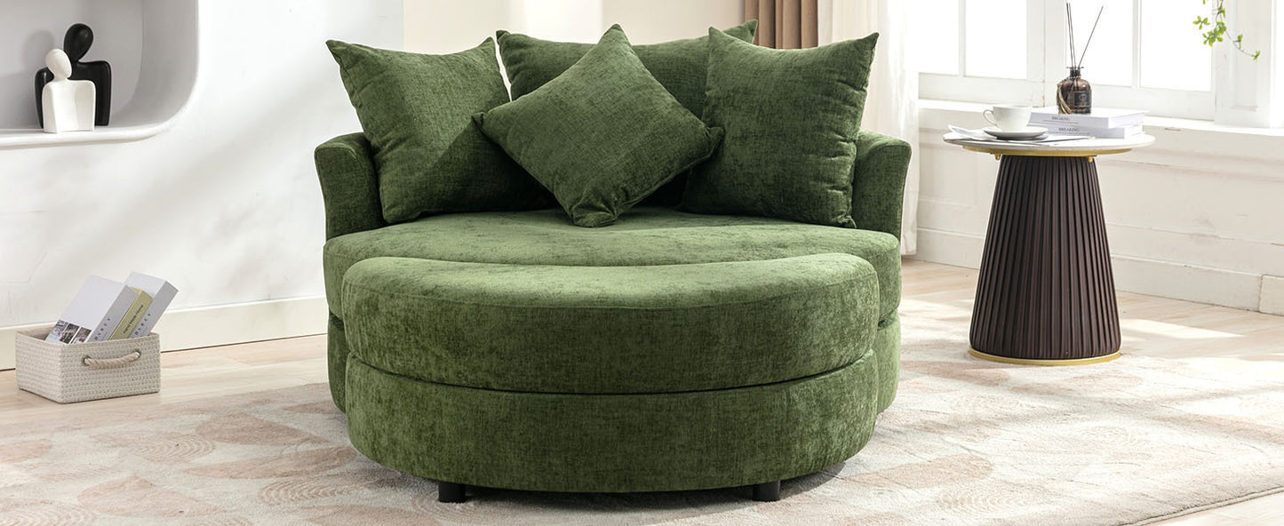 Orisfur. 360° Swivel Accent Barrel Chair with Storage Ottoman & 4 Pillows, Modern Chenille Leisure Chair Round Accent for Living Room, Green