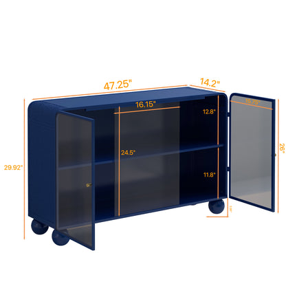 47.25"Glass Storage Cabinet Floor-to-ceiling for Kitchen, Living Room, Bathroom(Bark blue)