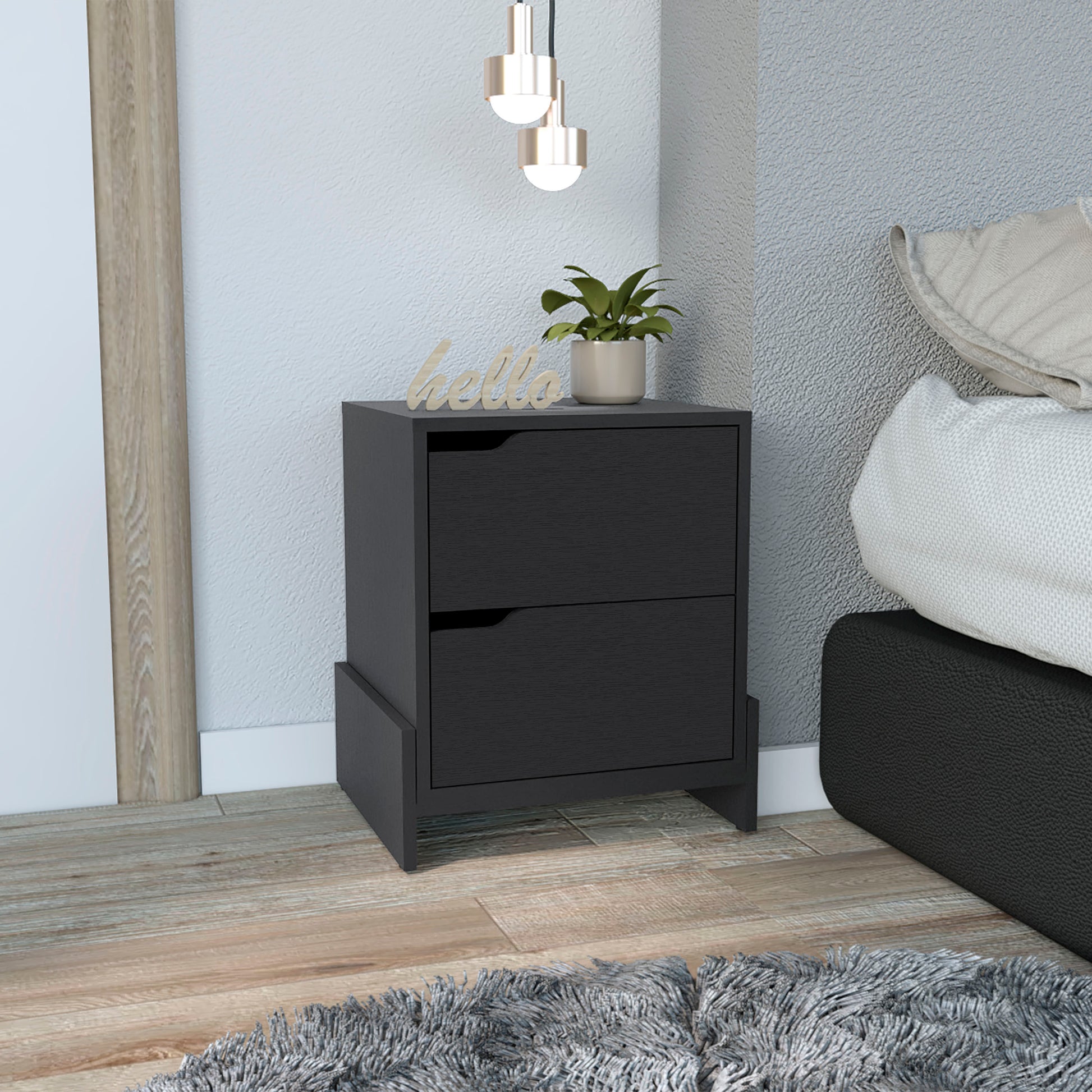 Luss Nightstand, Bedside Table with 2-Drawers