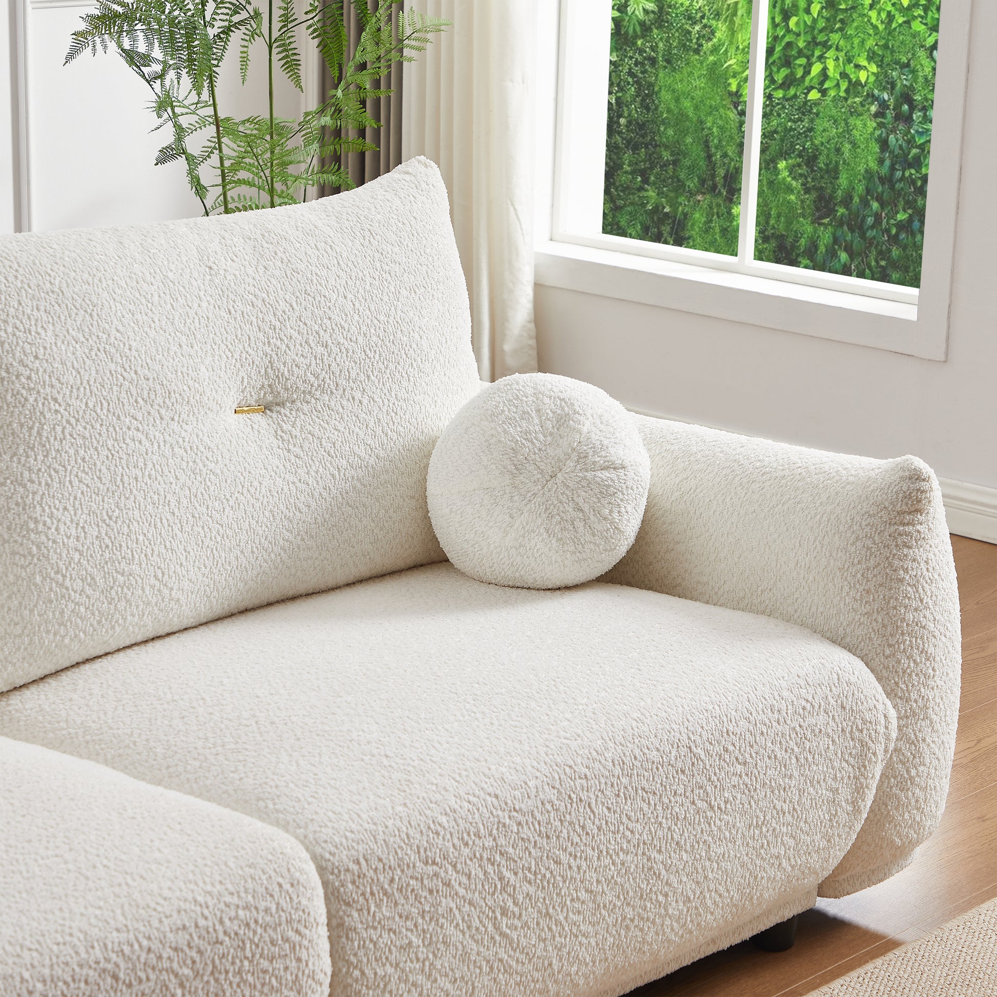 Lamb's wool 2-seater cushion sofa 90'' comfortable sofa for living room Bedroom and other casual spaces Lamb's wool sofa with 2 cushions and 2 ball pillows. (beige)