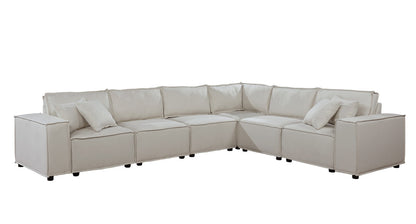 Janelle 127.5" Modular Sectional Sofa in Beige Linen