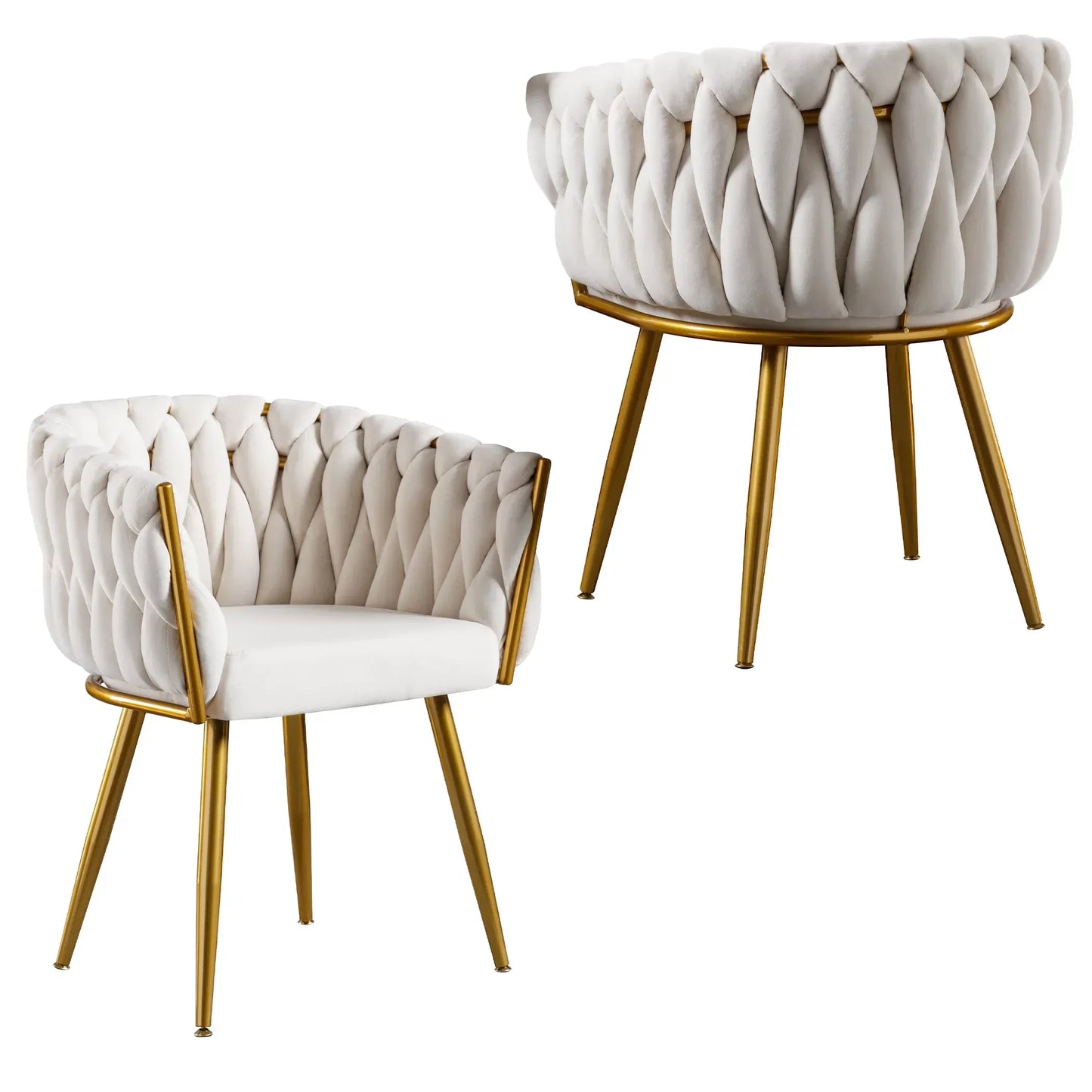 Dining Chairs Set of 2, Modern Woven Upholstered Dining Chairs with Gold Metal Legs,Luxury Tufted Dining Chairs for Living Room, Bedroom, Kitchen