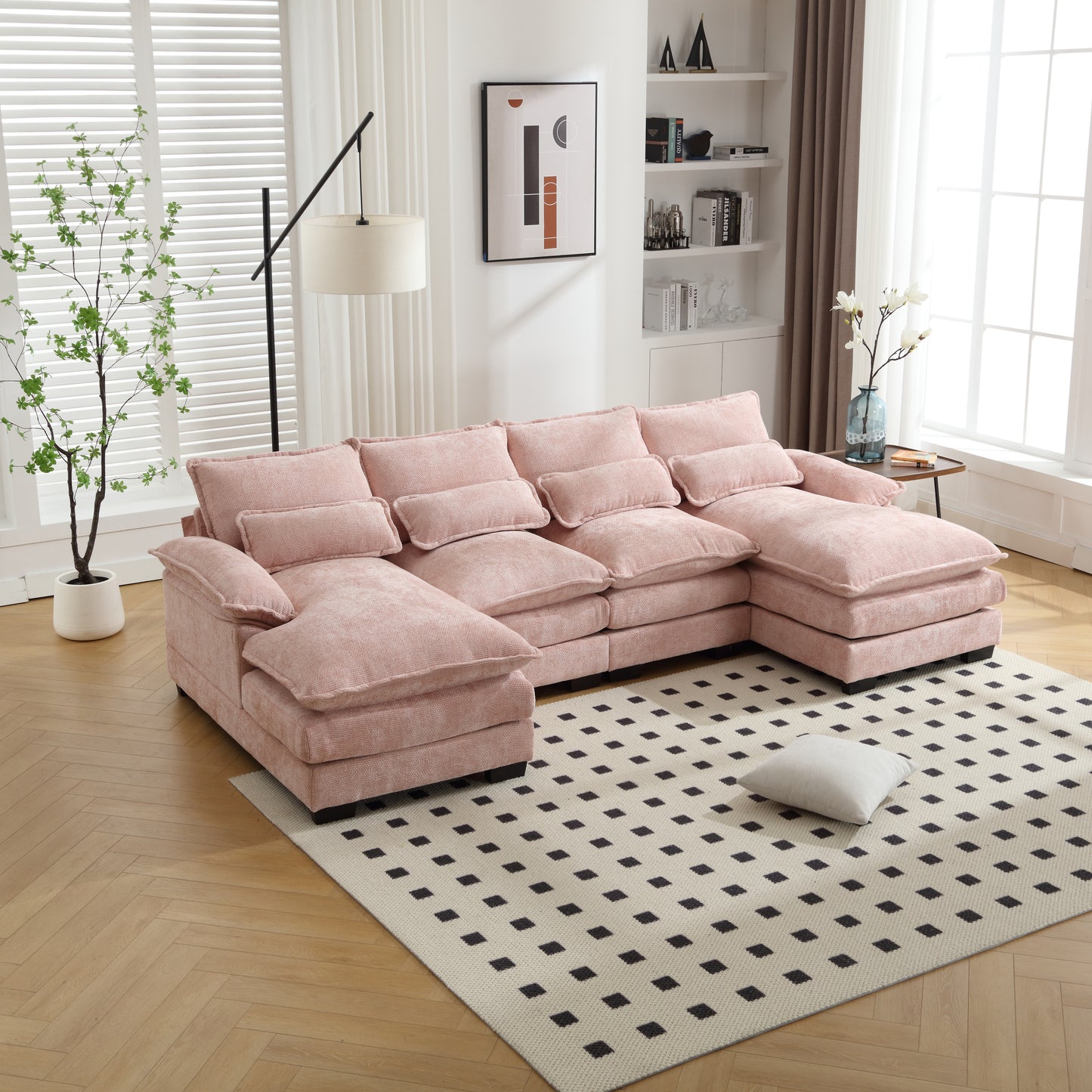 UNITED WE WIN Modern Large chenille Fabric U-Shape Sectional Sofa