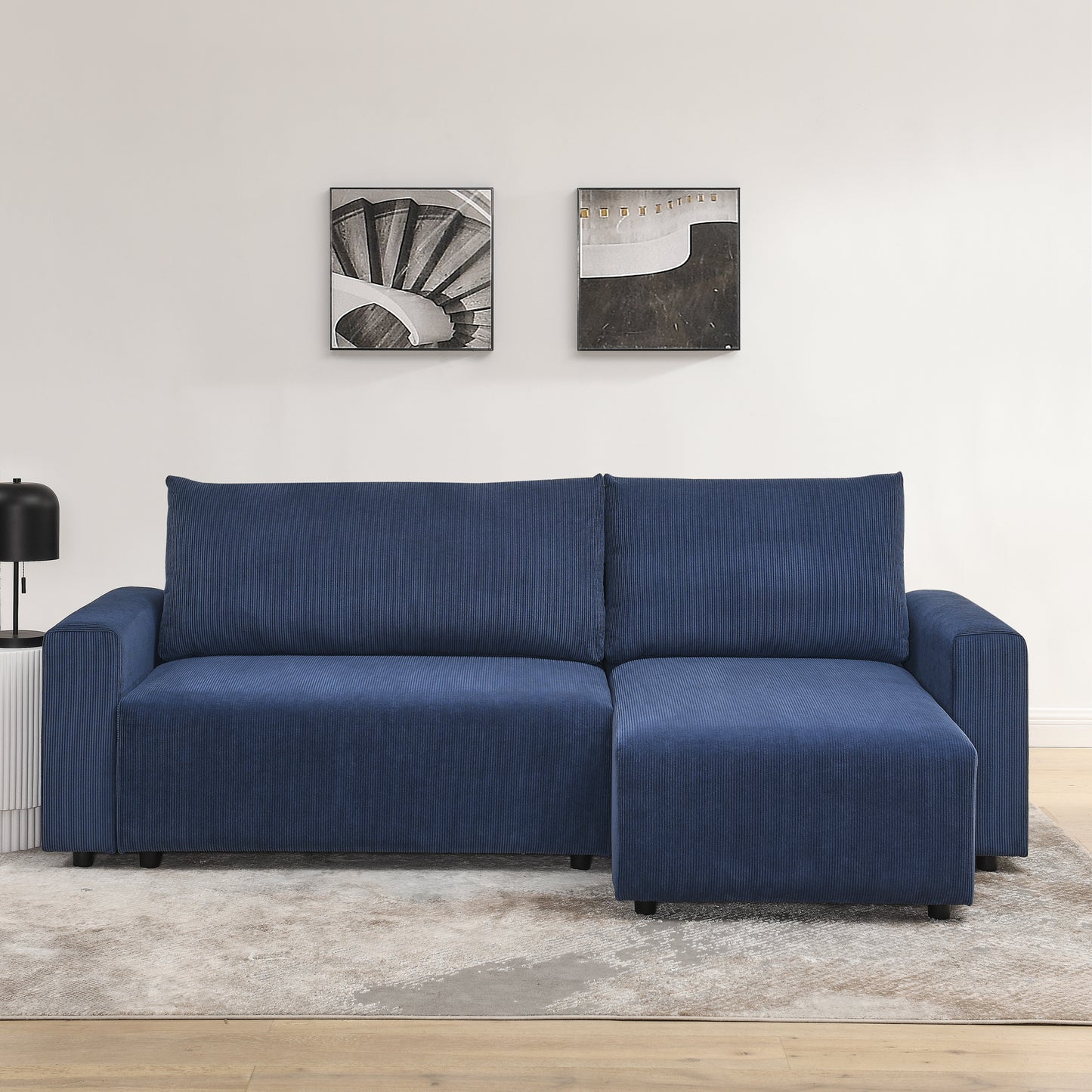 Modular Corduroy Upholstered 3 Seater Sofa Bed with Storage for Home Apartment Office Living Room, Free Combination, L Shaped , Blue