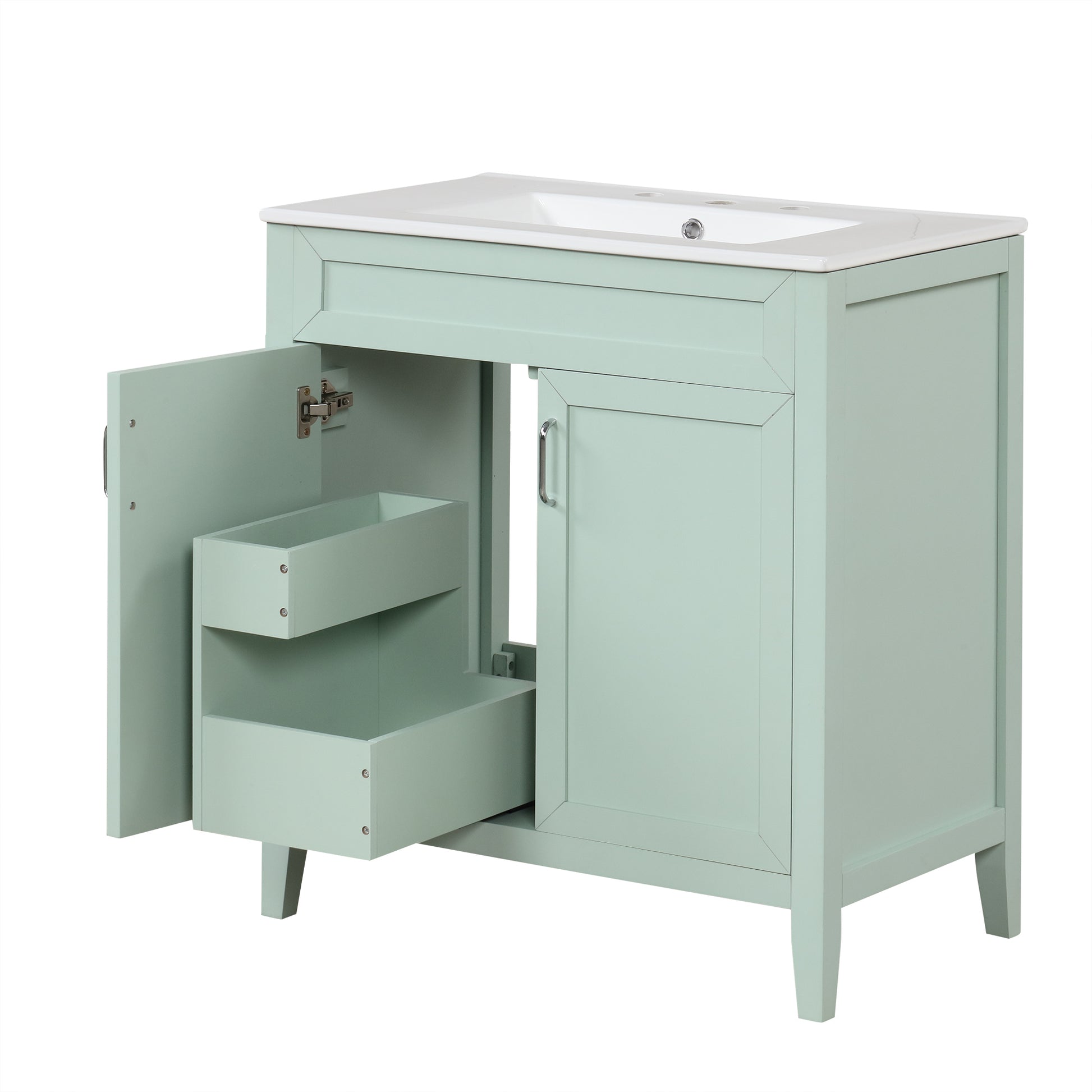 30" Bathroom Vanity with Sink, Multi-functional Bathroom Cabinet with Doors and Drawers, Solid Frame and MDF Board, Green