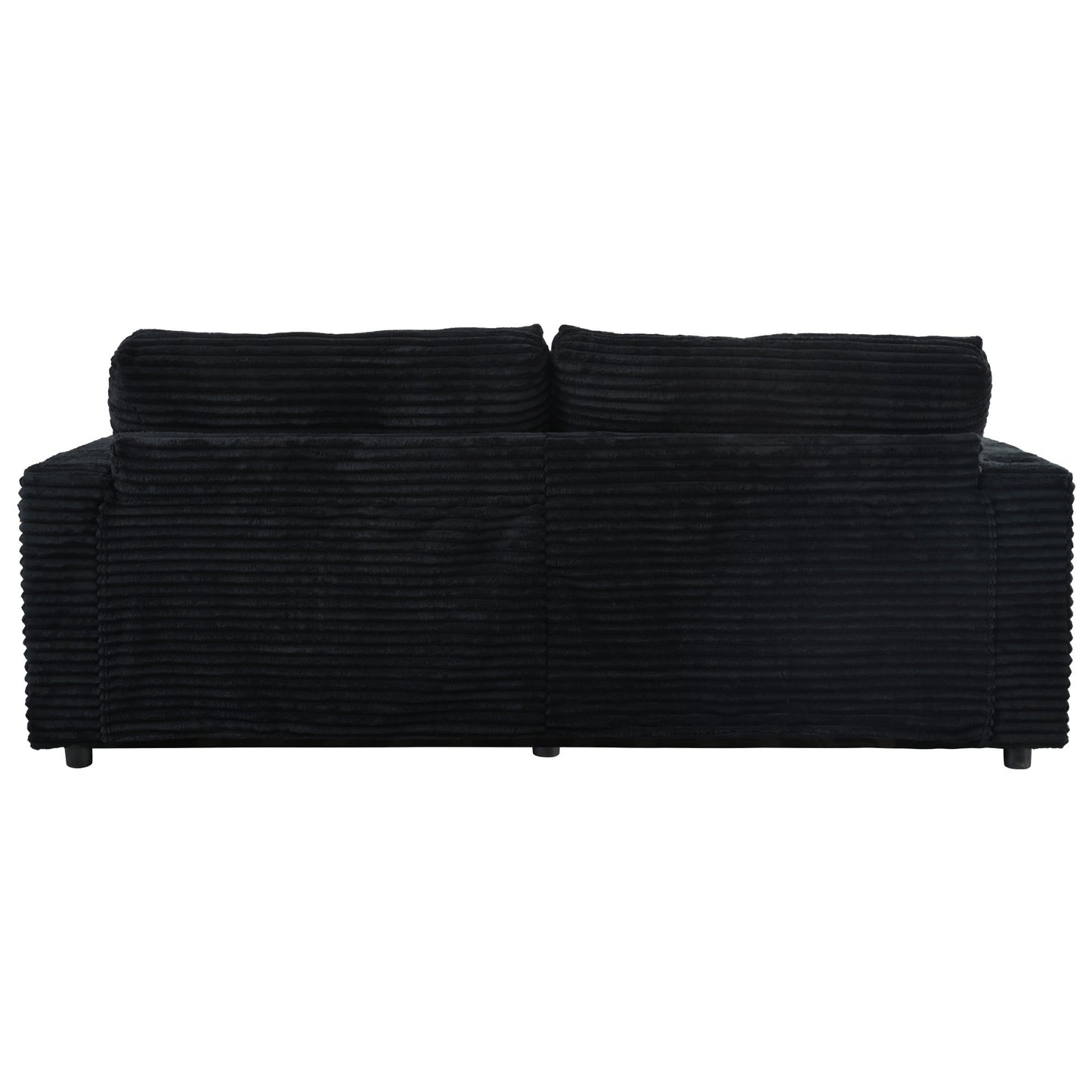 86.5" Oversized Loveseat Chaise Lounge Sectional Sofa Bed Corduroy Sleeper Sofa with Two USB Ports , Two Cup Holders and Two Throw Pillows for Living Room and Bedroom, Black