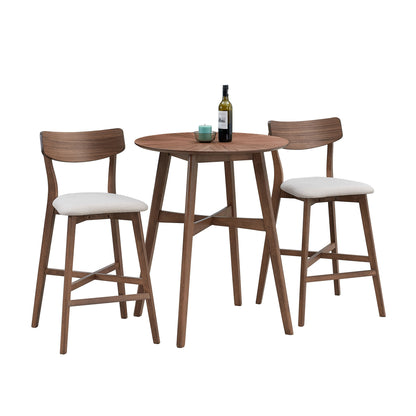 3 Pieces Bar Table Set,Modern Round Counter Height Pub Table, Wooden High Top with Bar Stools Pub Dining Set for Kitchen,Restaurant,Cocktail Bar,Walnut